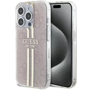 HUSĂ! - Husă originală GUESS GUHCP15LH4PSEGP pentru iPhone 15 Pro (4G Gold Stripe / roz)