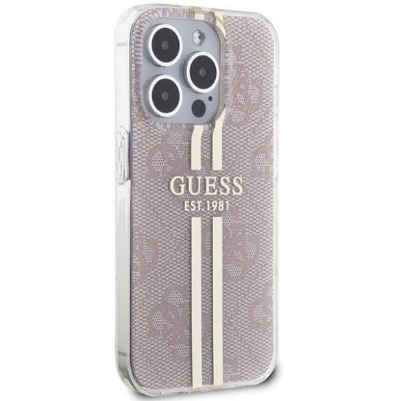 Husă originală GUESS GUHCP15LH4PSEGP pentru iPhone 15 Pro (4G Gold Stripe / roz)