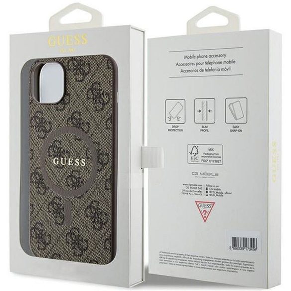 Husă originală GUESS GUHMP15MG4GFRW pentru iPhone 15 Plus / 14 Plus 6.7" (Piele 4G Metal Logo / maro)