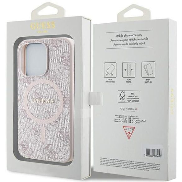 Husă originală GUESS GUHMP14XG4GFRP pentru iPhone 14 Pro Max (Magsafe / logo clasic 4G Ring / roz)