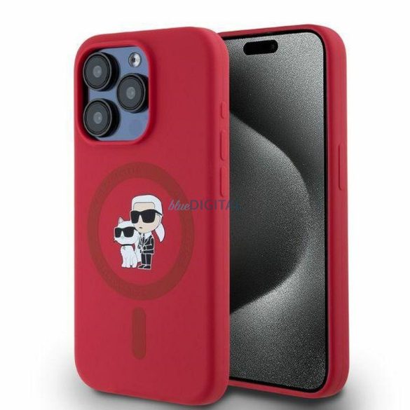 Karl Lagerfeld KLHMP15LSCMKCRHR Silicon KC Body Ring Carcasă compatibilă MagSafe pentru iPhone 15 Pro - roșu
