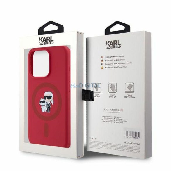 Karl Lagerfeld KLHMP15LSCMKCRHR Silicon KC Body Ring Carcasă compatibilă MagSafe pentru iPhone 15 Pro - roșu