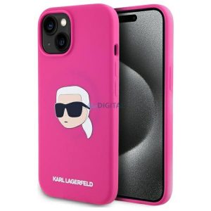 Karl Lagerfeld KLHMP15SSKHPPLF Carcasă din silicon Karl Head compatibilă cu MagSafe pentru iPhone 15 - roz aprins
