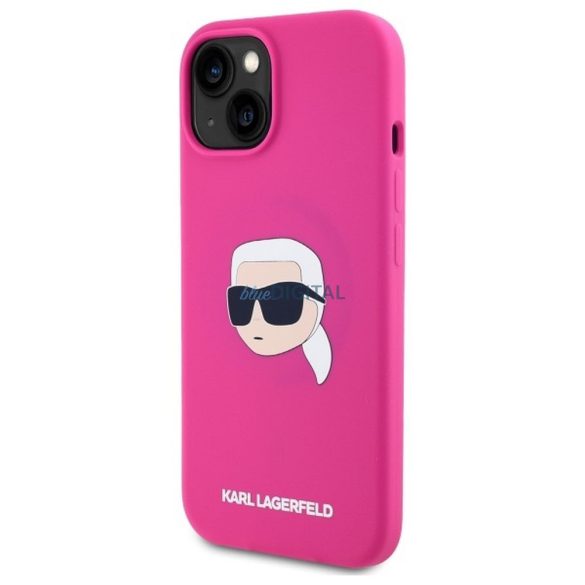 Karl Lagerfeld KLHMP15SSKHPPLF Carcasă din silicon Karl Head compatibilă cu MagSafe pentru iPhone 15 - roz aprins