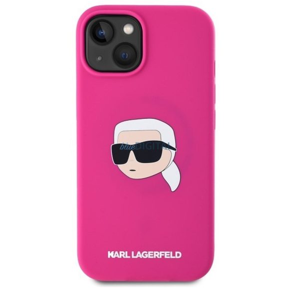 Karl Lagerfeld KLHMP15SSKHPPLF Carcasă din silicon Karl Head compatibilă cu MagSafe pentru iPhone 15 - roz aprins