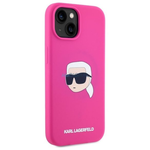 Karl Lagerfeld KLHMP15SSKHPPLF Carcasă din silicon Karl Head compatibilă cu MagSafe pentru iPhone 15 - roz aprins