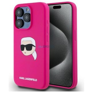Karl Lagerfeld KLHMP15LSKHPPLF Carcasă din silicon Karl Head compatibilă cu MagSafe pentru iPhone 15 Pro - roz aprins