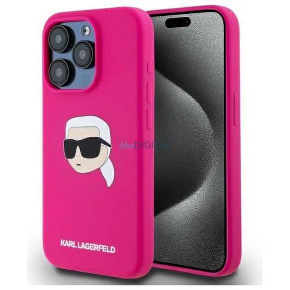 Karl Lagerfeld KLHMP15LSKHPPLF Carcasă din silicon Karl Head compatibilă cu MagSafe pentru iPhone 15 Pro - roz aprins