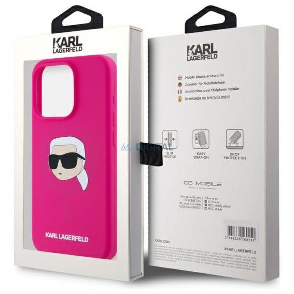 Karl Lagerfeld KLHMP15LSKHPPLF Carcasă din silicon Karl Head compatibilă cu MagSafe pentru iPhone 15 Pro - roz aprins