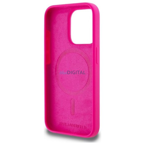 Karl Lagerfeld KLHMP15LSKHPPLF Carcasă din silicon Karl Head compatibilă cu MagSafe pentru iPhone 15 Pro - roz aprins