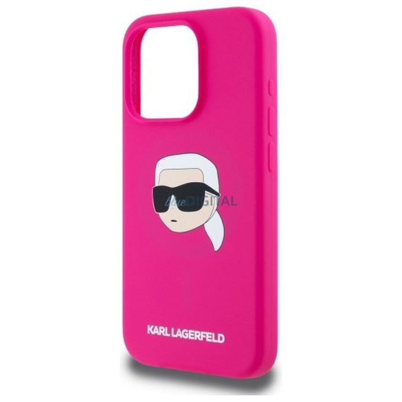Karl Lagerfeld KLHMP15LSKHPPLF Carcasă din silicon Karl Head compatibilă cu MagSafe pentru iPhone 15 Pro - roz aprins