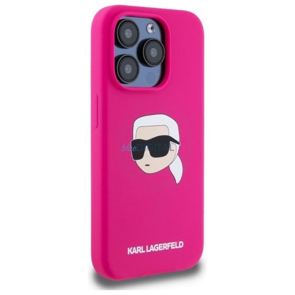 Karl Lagerfeld KLHMP15LSKHPPLF Carcasă din silicon Karl Head compatibilă cu MagSafe pentru iPhone 15 Pro - roz aprins