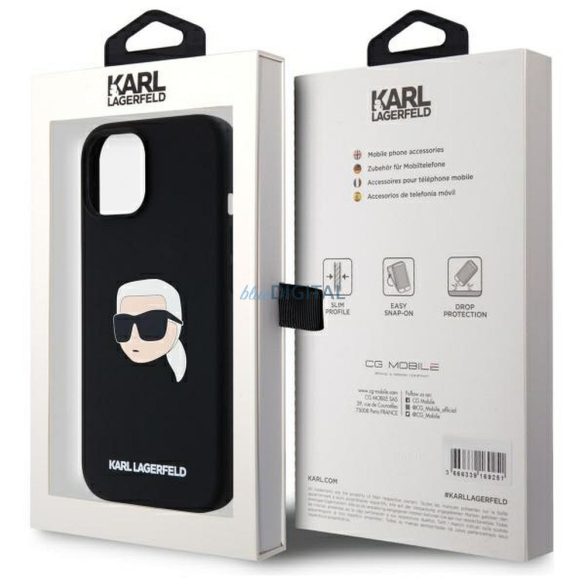 Karl Lagerfeld KLHMP15SSKHPPLK Carcasă din silicon Karl Head compatibilă cu MagSafe pentru iPhone 15 - negru