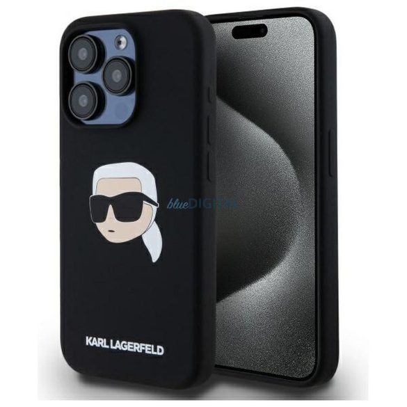 Karl Lagerfeld KLHMP15LSKHPPLK Carcasă din silicon Karl Head compatibilă MagSafe pentru iPhone 15 Pro - negru