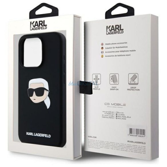 Karl Lagerfeld KLHMP15LSKHPPLK Carcasă din silicon Karl Head compatibilă MagSafe pentru iPhone 15 Pro - negru