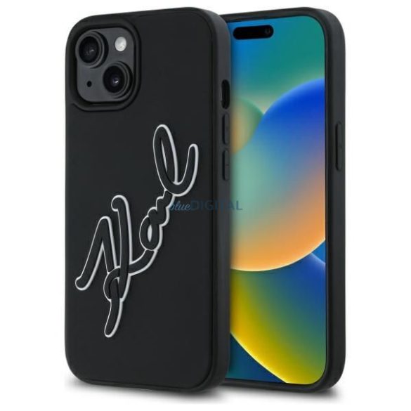 Karl Lagerfeld KLHCP15S3DRKSDLK 3D Rubber Signature caz pentru iPhone 15 - negru