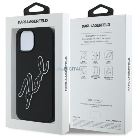 Karl Lagerfeld KLHCP15S3DRKSDLK 3D Rubber Signature caz pentru iPhone 15 - negru
