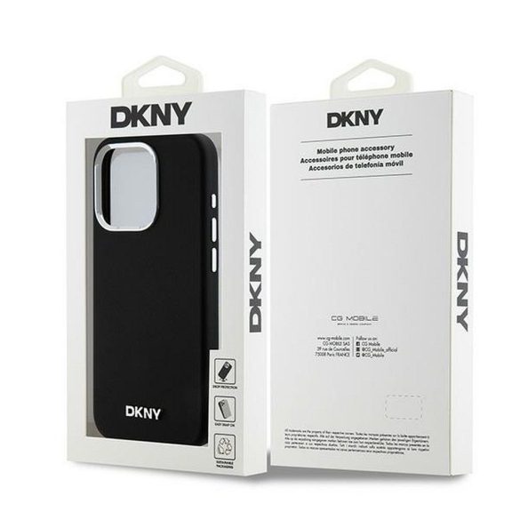 Husă DKNY pentru IPHONE 15 Pro compatibilă cu MagSafe DKHMP15LSMCHLK (DKNY HC MagSafe silicon cu sigla metalică orizontală) neagră