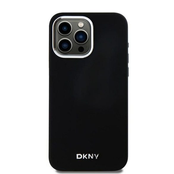 Husă DKNY pentru IPHONE 15 Pro Max compatibilă cu MagSafe DKHMP15XSMCHLK (DKNY HC MagSafe silicon cu sigla metalică orizontală) neagră