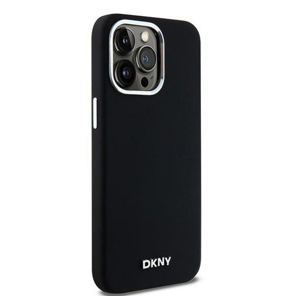 Husă DKNY pentru IPHONE 15 Pro Max compatibilă cu MagSafe DKHMP15XSMCHLK (DKNY HC MagSafe silicon cu sigla metalică orizontală) neagră