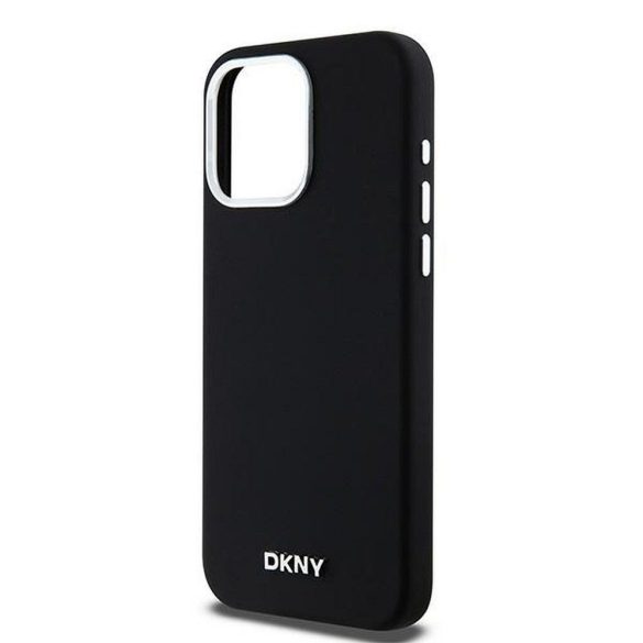 Husă DKNY pentru IPHONE 15 Pro Max compatibilă cu MagSafe DKHMP15XSMCHLK (DKNY HC MagSafe silicon cu sigla metalică orizontală) neagră