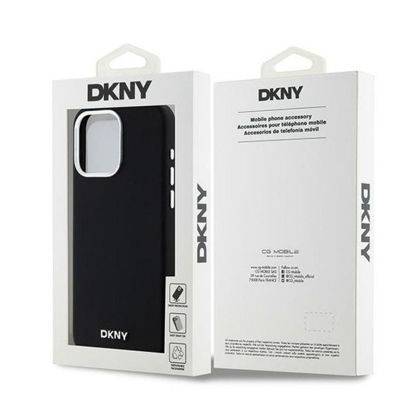 Husă DKNY pentru IPHONE 15 Pro Max compatibilă cu MagSafe DKHMP15XSMCHLK (DKNY HC MagSafe silicon cu sigla metalică orizontală) neagră