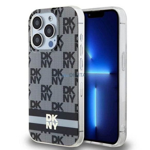 Husă DKNY pentru IPHONE 15 Pro Max compatibilă cu MagSafe DKHMP15XHCPTSK (DKNY HC MagSafe PC TPU model în carouri cu dungi imprimate) neagră