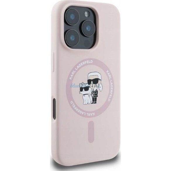 Karl Lagerfeld KLHMP16MSCMKCRHP Silicon KC Body Ring Carcasă compatibilă MagSafe pentru iPhone 16 Plus - roz pal