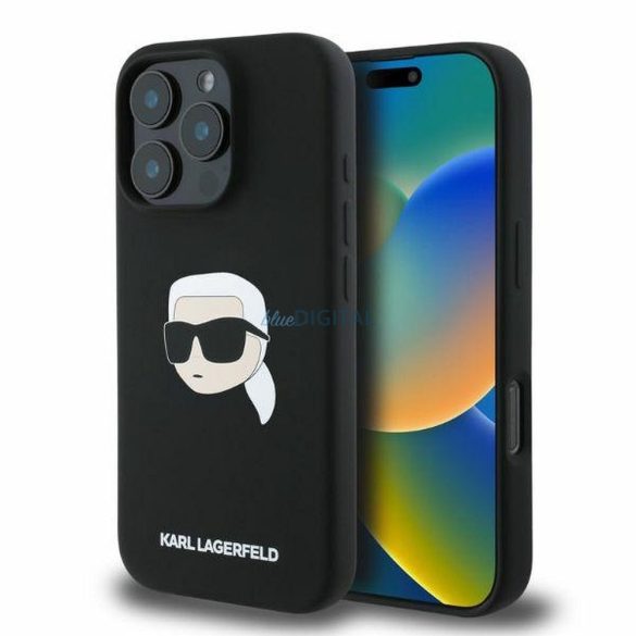 Karl Lagerfeld KLHMP16LSKHPPLK Silicon KL Head Print Carcasă compatibilă MagSafe pentru iPhone 16 Pro - negru