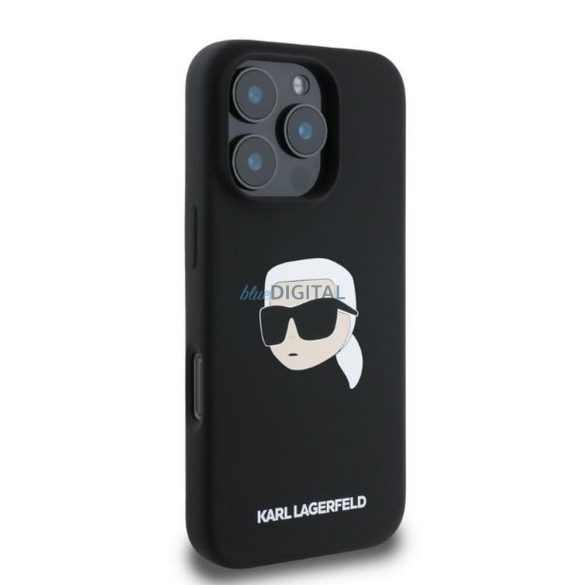 Karl Lagerfeld KLHMP16LSKHPPLK Silicon KL Head Print Carcasă compatibilă MagSafe pentru iPhone 16 Pro - negru