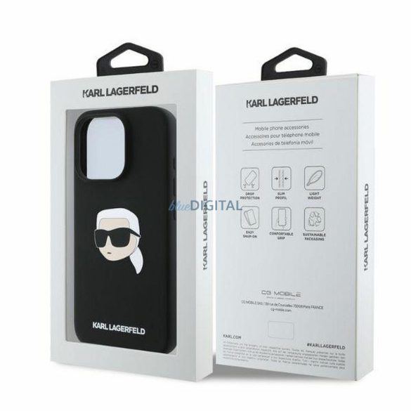 Karl Lagerfeld KLHMP16LSKHPPLK Silicon KL Head Print Carcasă compatibilă MagSafe pentru iPhone 16 Pro - negru