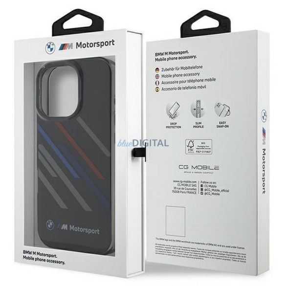 Carcasă BMW BMHCP16L23HTRAK Motorsport IML Random Stripes pentru iPhone 16 Pro - negru