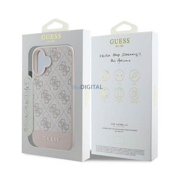 Guess GUHCP16MG4GLPI 4G PU Bottom Stripe carcasă pentru iPhone 16 Plus - roz