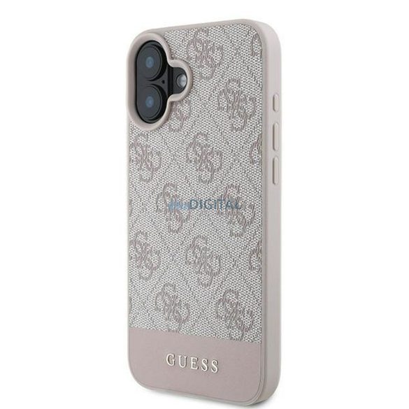 Guess GUHCP16MG4GLPI 4G PU Bottom Stripe carcasă pentru iPhone 16 Plus - roz