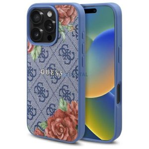 Guess GUHMP16LP4ROPEMCB 4G Flowers Print Carcasă compatibilă MagSafe pentru iPhone 16 Pro - albastru