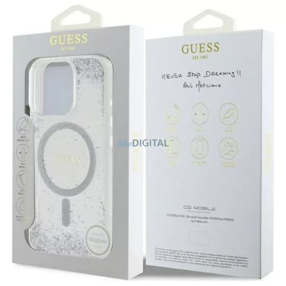 HUSĂ! - Guess GUHMP16LRGRGES Carcasă rezistentă Gradient Glitter compatibilă cu MagSafe pentru iPhone 16 Pro - argintiu