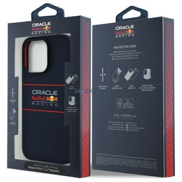 Red Bull RBHMP15L24SIHSRV Silicon orizontal centrat Logo MagSafe caz compatibil pentru iPhone 15 Pro - Navy Blue
