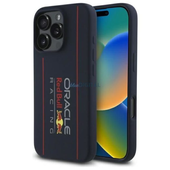 Red Bull RBHMP16L24SIOLRV Silicon Oversize Vertical Logo MagSafe Carcasă compatibilă pentru iPhone 16 Pro - Navy Blue