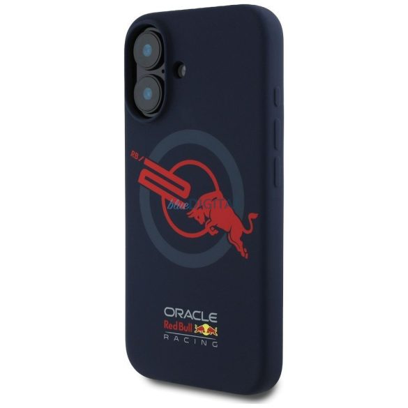 Red Bull RBHMP16S24SIOLVR Silicon ORBR20 Logo Red Lining Caz compatibil MagSafe pentru iPhone 16 - Navy Blue