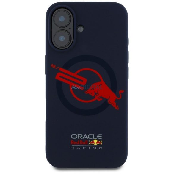 Red Bull RBHMP16S24SIOLVR Silicon ORBR20 Logo Red Lining Caz compatibil MagSafe pentru iPhone 16 - Navy Blue