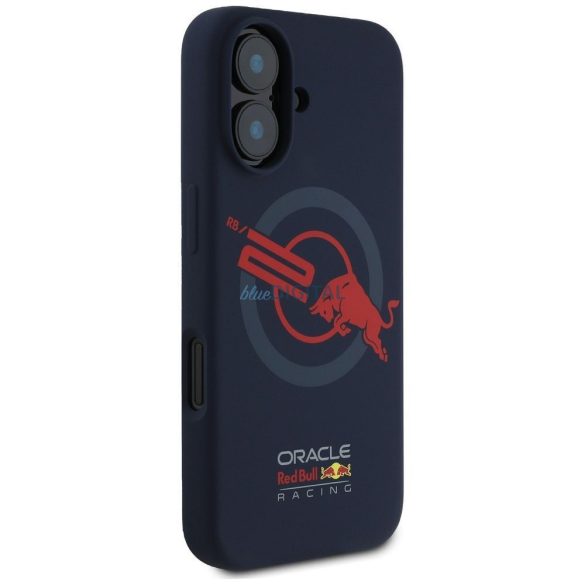 Red Bull RBHMP16S24SIOLVR Silicon ORBR20 Logo Red Lining Caz compatibil MagSafe pentru iPhone 16 - Navy Blue
