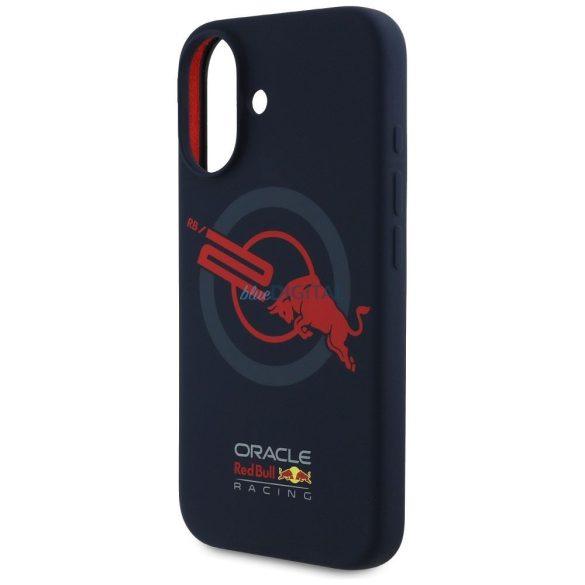 Red Bull RBHMP16S24SIOLVR Silicon ORBR20 Logo Red Lining Caz compatibil MagSafe pentru iPhone 16 - Navy Blue