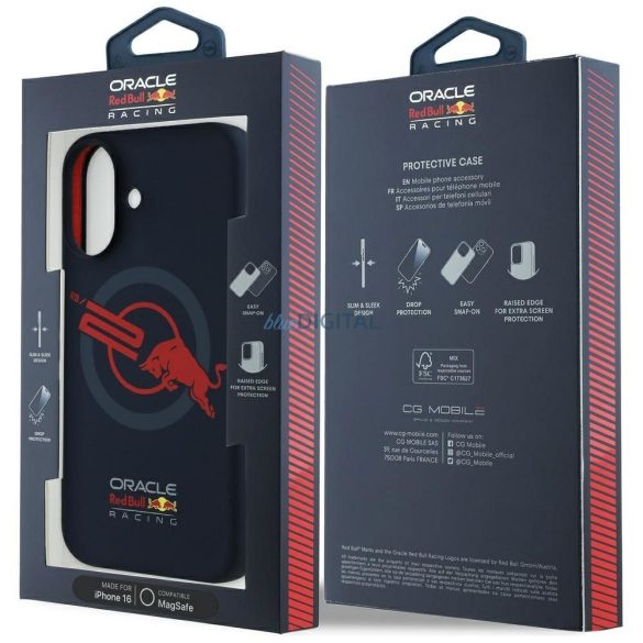 Red Bull RBHMP16S24SIOLVR Silicon ORBR20 Logo Red Lining Caz compatibil MagSafe pentru iPhone 16 - Navy Blue