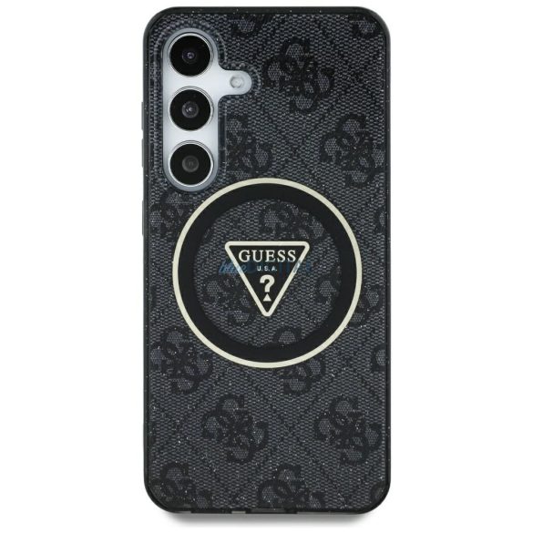 Guess GUHMS25LHG4PRTGK IML Metal Glitter 4G Circle Triangle MagSafe carcasă compatibilă pentru Samsung Galaxy S25 Ultra - negru