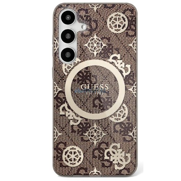 Guess GUHMS25LH4PYEEW IML Peony pe fundal 4G Husă compatibilă MagSafe pentru Samsung Galaxy S25 Ultra - maro