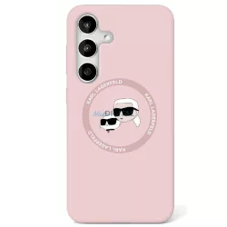   HUSĂ! - Karl Lagerfeld KLHMS25SSKCHTCP Carcasă compatibilă cu silicon Double Heads MagSafe pentru Samsung Galaxy S25 - roz deschis