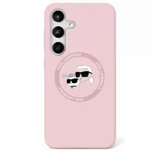 HUSĂ! - Karl Lagerfeld KLHMS25SSKCHTCP Carcasă compatibilă cu silicon Double Heads MagSafe pentru Samsung Galaxy S25 - roz deschis