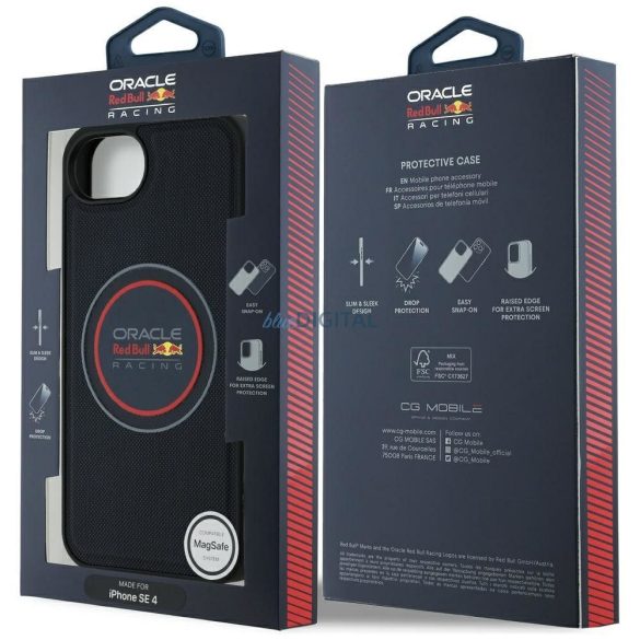 Red Bull RBHMPSE424PUMEVR Carcasă compatibilă cu logo PU și inel roșu MagSafe pentru iPhone 16e - Navy Blue