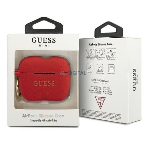 Guess GUACAPSILGLRE Silicon Glitter caz AirPods Pro - roșu