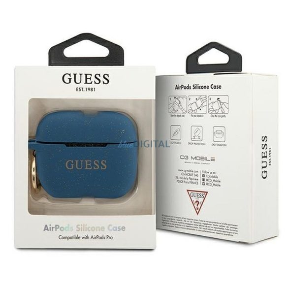 Guess GUACAPSILGLBL Silicon Glitter caz AirPods Pro - albastru